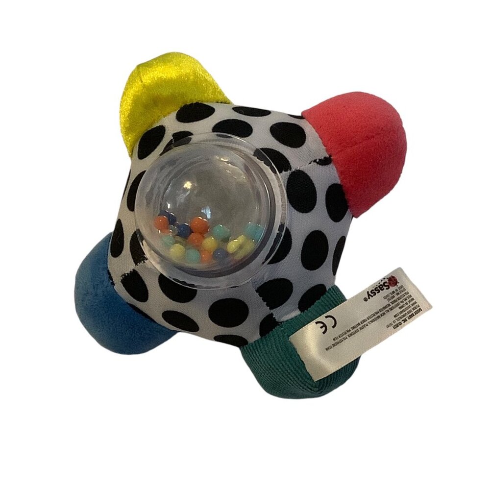 Sassy Developmental Plush Baby Toy Bumpy Ball Dots Bead Rattle Sensory Play 5.5"